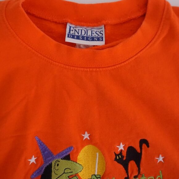 Vintage Endless Designs Orange Embroidered Halloween Haunted Housework Sweater L - Picture 10 of 10